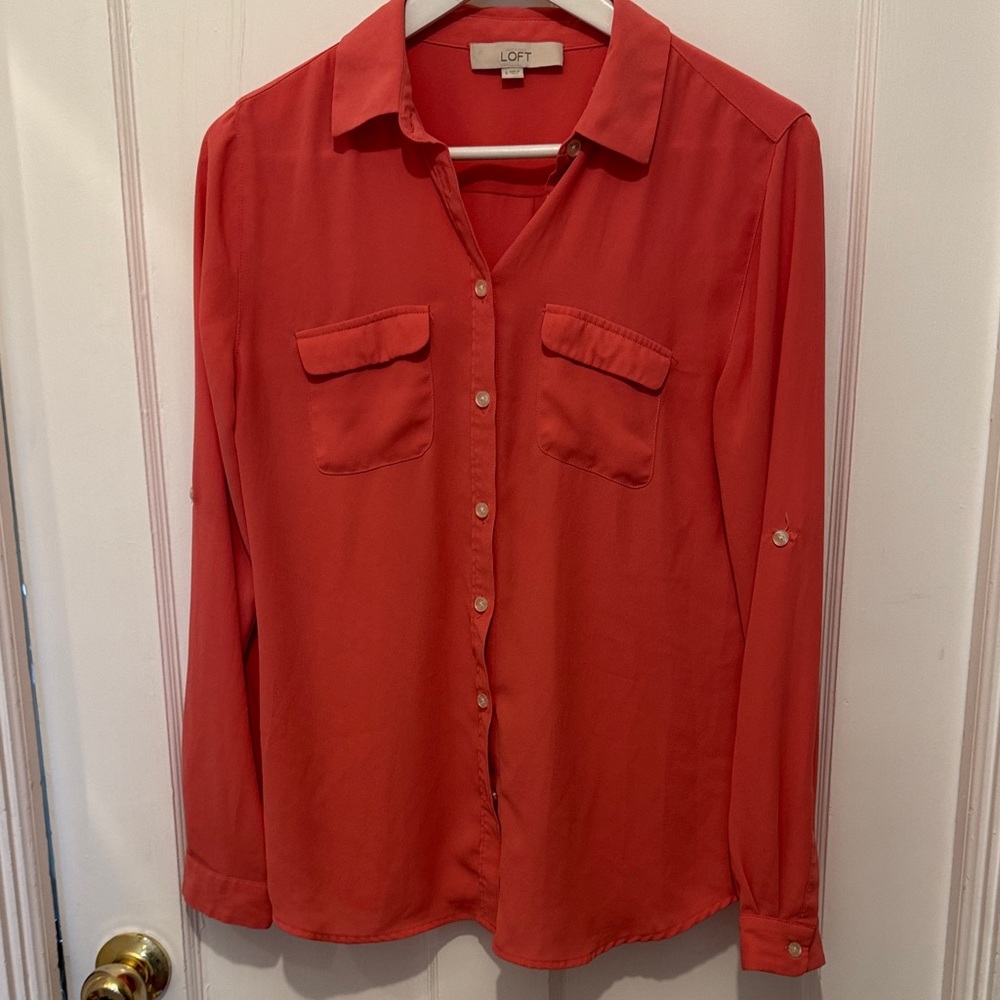 Salmon pink roll-sleeve blouse